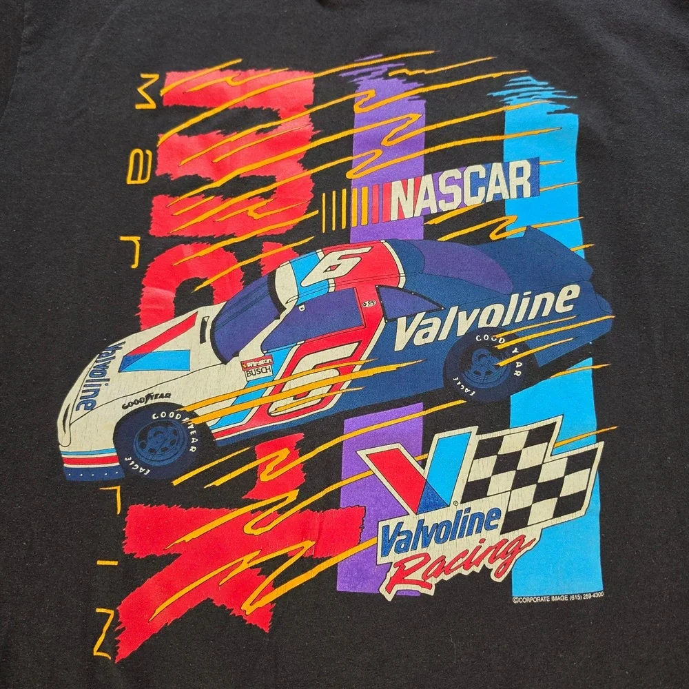NASCAR Mark Martin Valvoline Racing T Shirt Black XL #6 Ford Thunderbird Vtg 90s